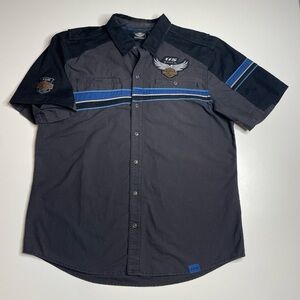 Vintage Harley Davidson 115 Years Anniversary Mechanic Button Up Shirt Black XL